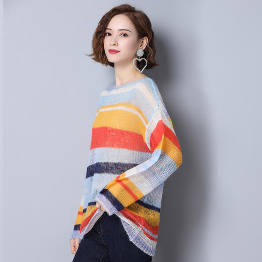 上海旗袍厂PY-30888 秋季新款条纹时尚圆领套头针织衫内搭显瘦潮流气质女毛衣 商品图1