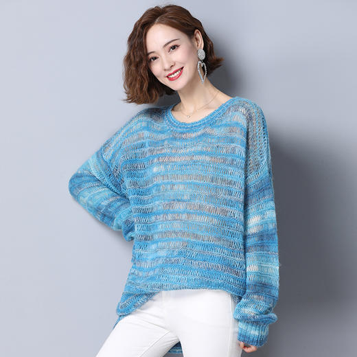 上海旗袍厂PY-20222  秋季新款纯色时尚圆领套头慵懒风毛衣宽松镂空针织衫 商品图6