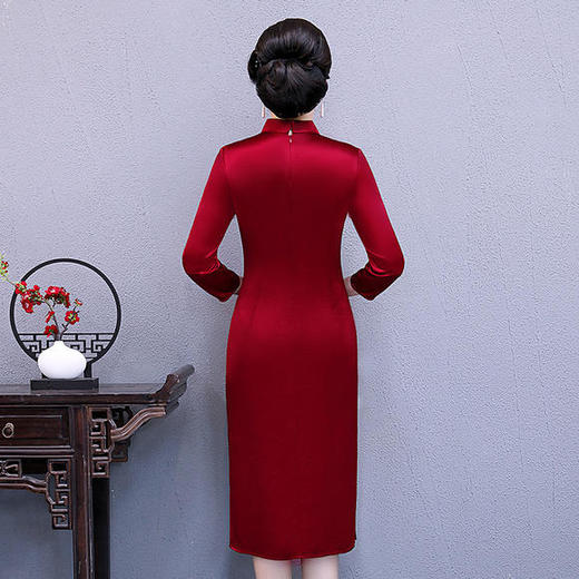 WXG-醋酸旗袍连衣裙改良日常长袖短款中长款 商品图4