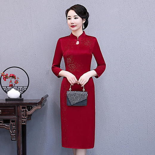 WXG-醋酸旗袍连衣裙改良日常长袖短款中长款 商品图1