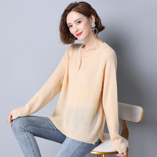 上海旗袍厂PY-20999  纯色百搭圆领套头秋季新款针织衫薄款宽松内搭气质女毛衣 商品图1