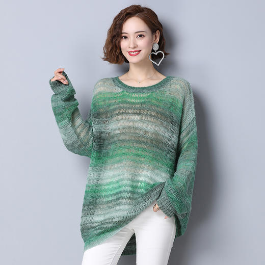 上海旗袍厂PY-20222  秋季新款纯色时尚圆领套头慵懒风毛衣宽松镂空针织衫 商品图2
