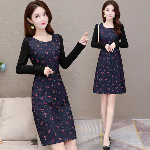 YW-KED-GB109气质减龄打底小个子长袖印花连衣裙 商品图1