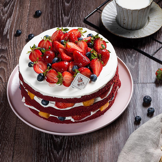 红丝绒草莓裸蛋糕（裸蛋糕会比正常奶油蛋糕小，少一圈奶油，介意勿拍） 商品图1
