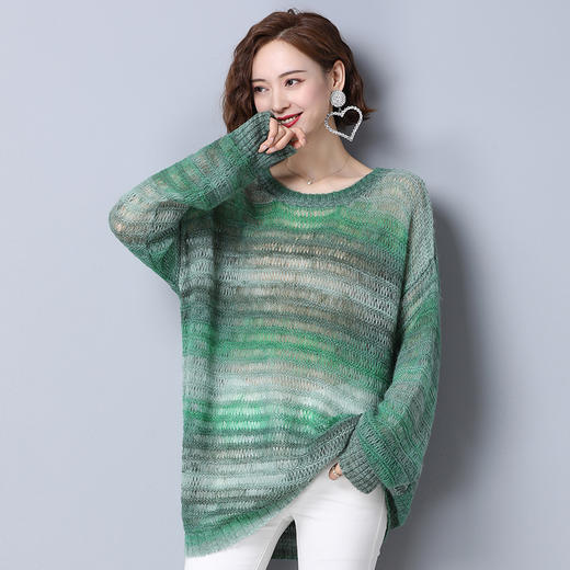 上海旗袍厂PY-20222  秋季新款纯色时尚圆领套头慵懒风毛衣宽松镂空针织衫 商品图3