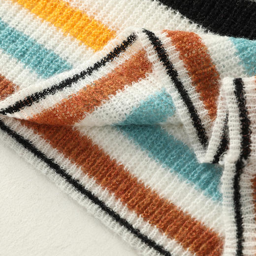 上海旗袍厂PY-30555  秋冬新款彩色条纹圆领套头女毛衣中长款宽松时尚休闲百搭针织衫 商品图8