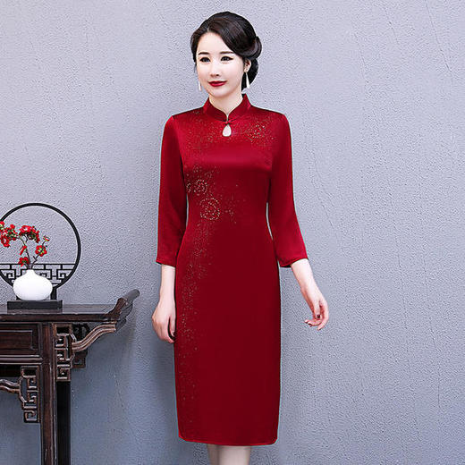 WXG-醋酸旗袍连衣裙改良日常长袖短款中长款 商品图3