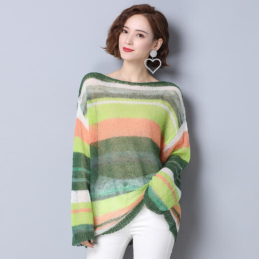上海旗袍厂PY-30888 秋季新款条纹时尚圆领套头针织衫内搭显瘦潮流气质女毛衣 商品图2
