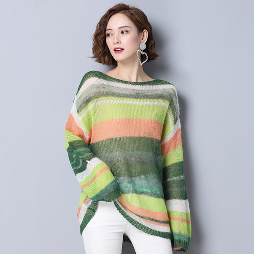 上海旗袍厂PY-30888 秋季新款条纹时尚圆领套头针织衫内搭显瘦潮流气质女毛衣 商品图3