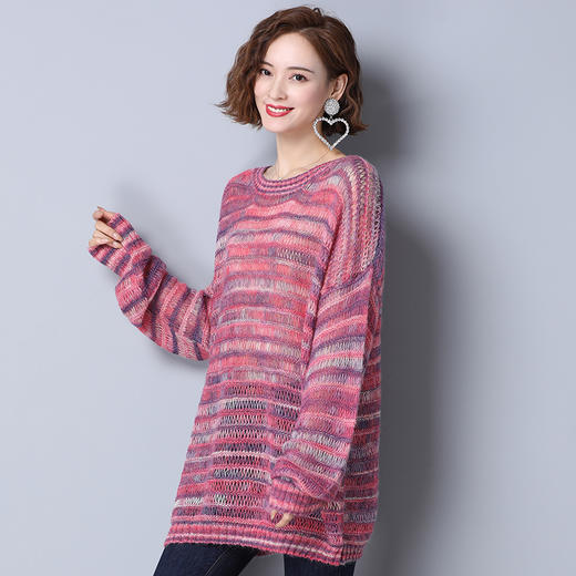 上海旗袍厂PY-20222  秋季新款纯色时尚圆领套头慵懒风毛衣宽松镂空针织衫 商品图4