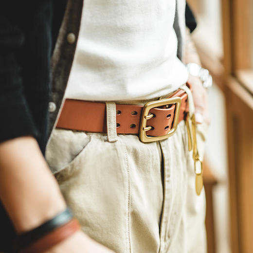 马登工装美式复古双针扣金属植鞣皮腰带西部黑色百搭铜扣裤带男潮 商品图0