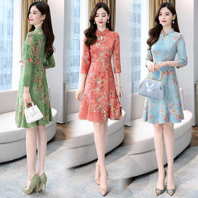 WZNH-MLJL6622修身百搭印花气质麂皮绒连衣裙