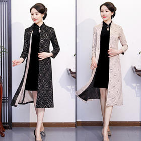 SYK-112306新款复古时尚麂皮绒旗袍两件套