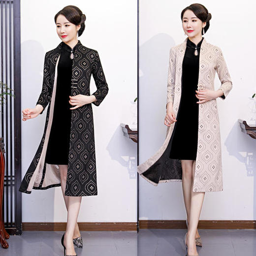 SYK-112306新款复古时尚麂皮绒旗袍两件套 商品图0