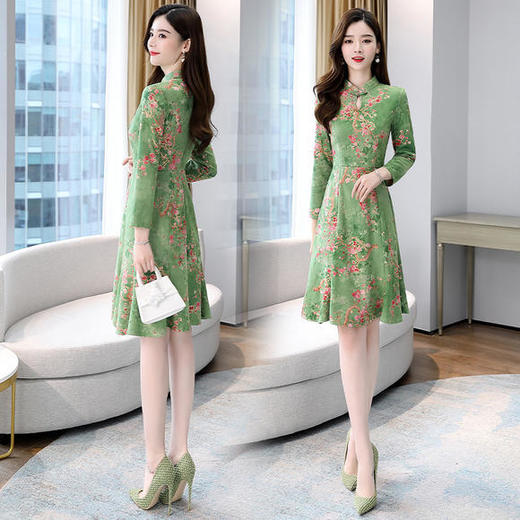 WZNH-MLJL6622修身百搭印花气质麂皮绒连衣裙 商品图3