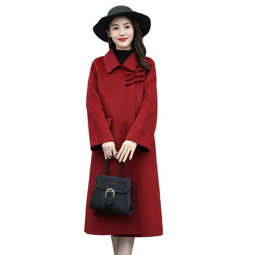 WZNH-XCMZ7397宽松显瘦女中长款毛呢外套秋冬纯色简约通勤外套 商品图4