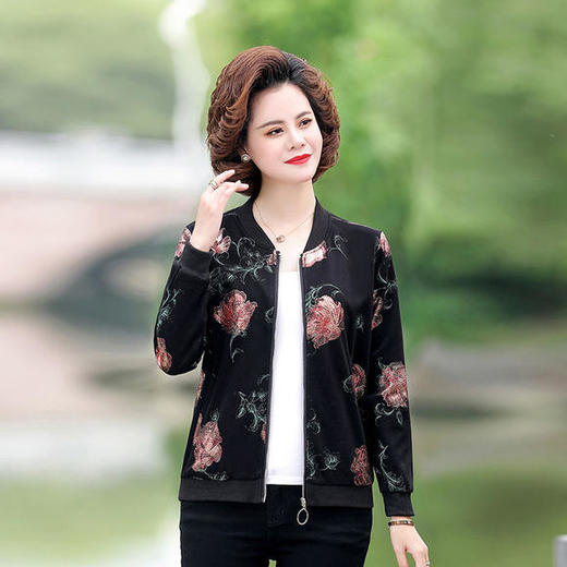 W-5766新款洋气大码中老年女装小立领夹克短款外套 商品图3