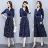 WZNH-V秋季气质显瘦中长款长袖通勤金丝绒V领大摆连衣裙 商品缩略图0