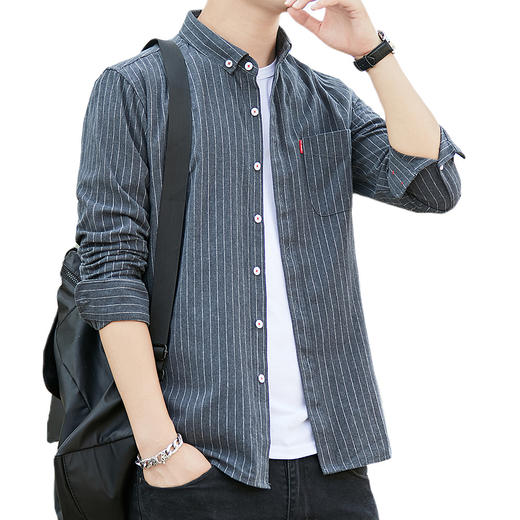 男装秋上新休闲长袖衬衫翻领修身衬衣开衫