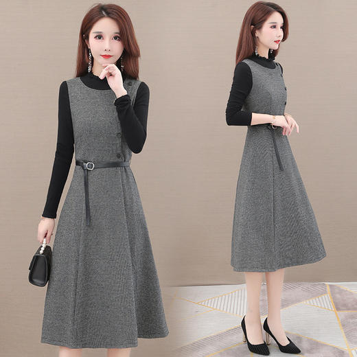 YWE-20ZAE839时尚加厚气质减龄长袖连衣裙女中长款过膝A字裙 商品图3
