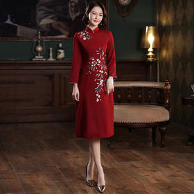 XGT-Q2409郡竹2020秋季新款改良针织古典印花A摆中长款旗袍裙