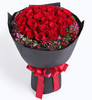 忘情巴黎----33枝红玫瑰，石竹梅围绕 黑色条纹纸，红色缎带花结（1030） 商品缩略图1