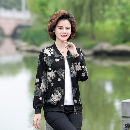 W-5766新款洋气大码中老年女装小立领夹克短款外套 商品图1