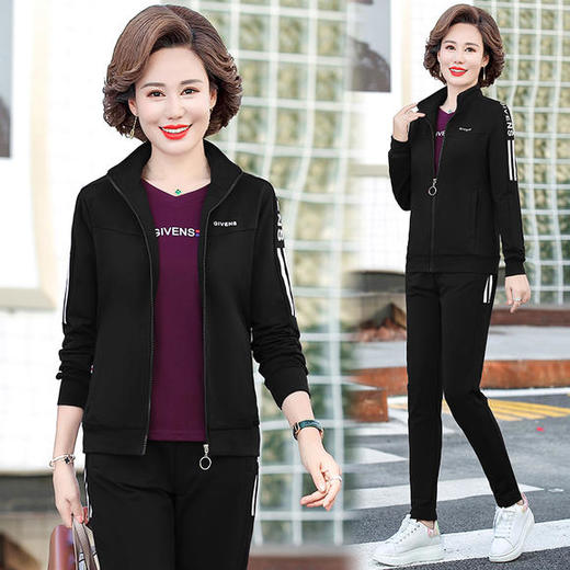 W-2666秋新款洋气减龄休闲中老年运动服套装外套三件套 商品图3