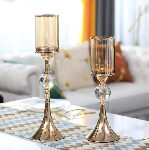 【家居摆件】*欧式金属玻璃浪漫烛台样板间装饰品客厅餐桌奢华家居餐厅美式摆件 商品图1