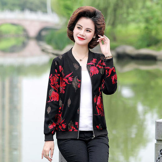 W-5766新款洋气大码中老年女装小立领夹克短款外套 商品图2