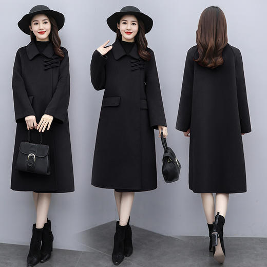WZNH-XCMZ7397宽松显瘦女中长款毛呢外套秋冬纯色简约通勤外套 商品图2