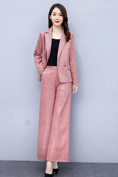 WZNH-RSLD8508简约舒适时尚格纹阔腿裤两件套 商品图4
