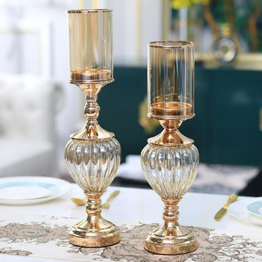 【家居摆件】*欧式金属玻璃浪漫烛台样板间装饰品客厅餐桌奢华家居餐厅美式摆件 商品图2