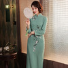 XGT-Q2409郡竹2020秋季新款改良针织古典印花A摆中长款旗袍裙 商品缩略图3