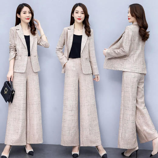 WZNH-RSLD8508简约舒适时尚格纹阔腿裤两件套 商品图2