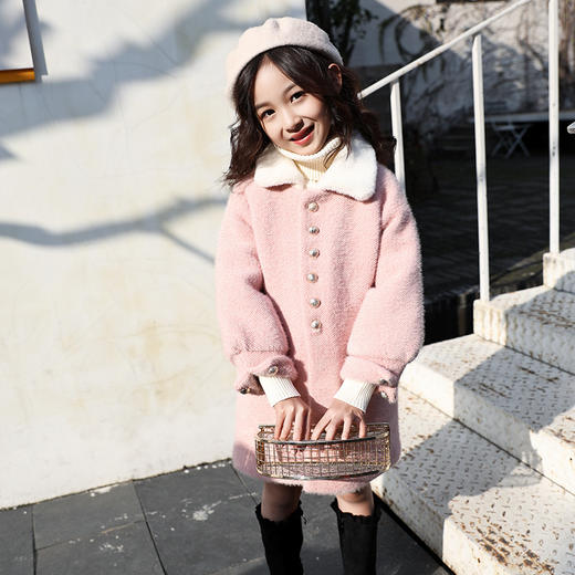 JSL-84-2女童中大童水貂绒呢子中长款大衣 商品图3