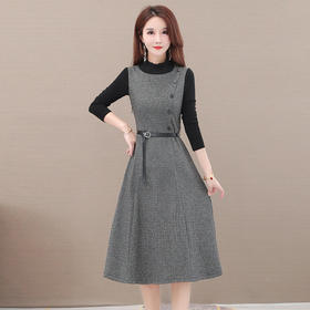 YWE-20ZAE839时尚加厚气质减龄长袖连衣裙女中长款过膝A字裙