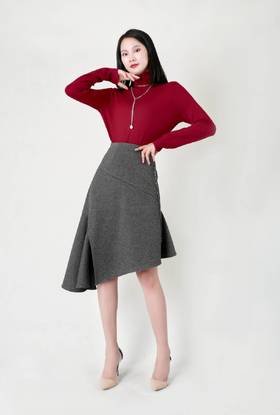 流苏链装饰斜下摆鱼尾侧吊脚半裙