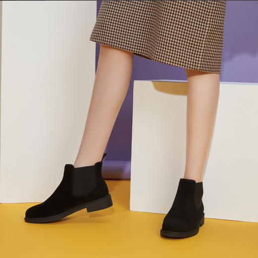 西村名物秋冬新款加绒切尔西靴显瘦显高X29DS43242 商品图1