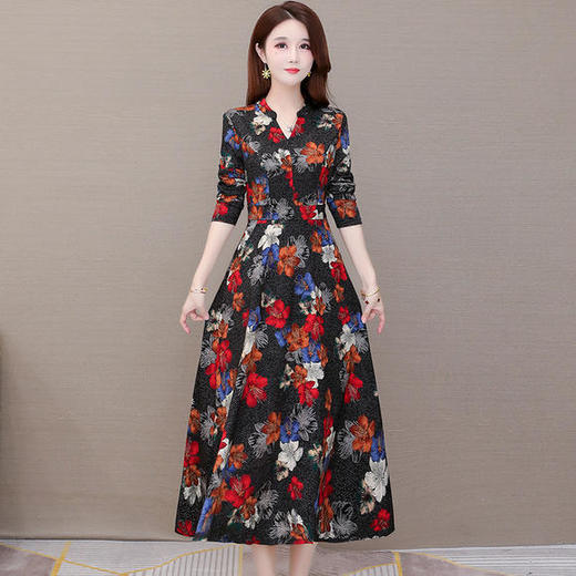 YW-AB37秋装新款修身大码长袖中长款过膝连衣裙 商品图2