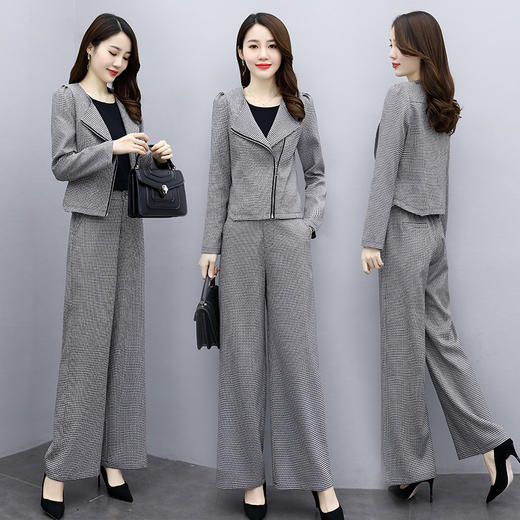 时尚气质，格纹小西装阔腿裤两件套HR-GJC2958 商品图0