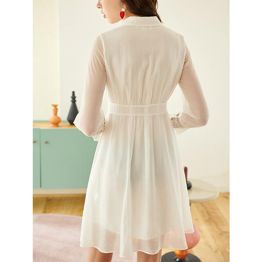 欧芮儿款新款七分袖刺绣蕾丝连衣裙女中长款衬衫白色A字裙 商品图3