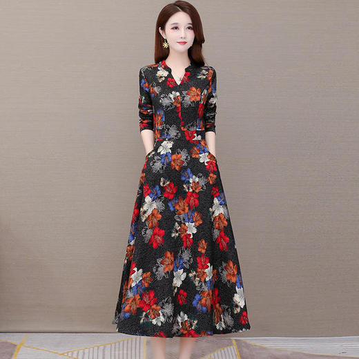 YW-AB37秋装新款修身大码长袖中长款过膝连衣裙 商品图3