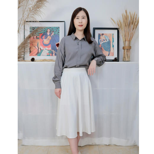 【法式优雅风】蝴蝶结波点 雪纺植绒长袖衬衫 & 白色高腰伞裙 显瘦气质 半身裙 商品图3