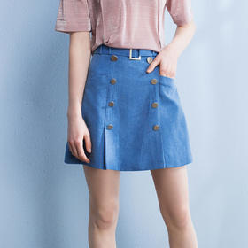 【欧芮儿春季品修身显瘦纯色牛仔半身裙休闲百搭a字裙短裙