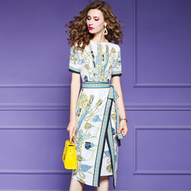 FMY-F20XL31501复古设计感小众圆领修身中长裙