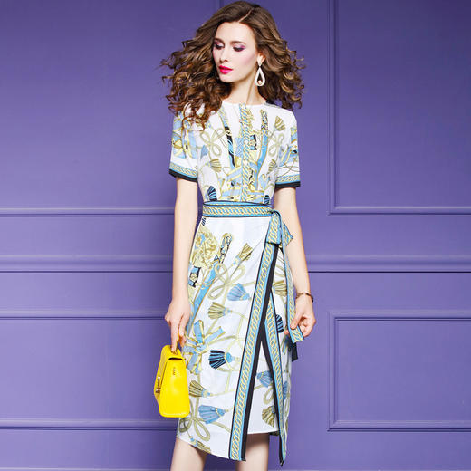 FMY-F20XL31501复古设计感小众圆领修身中长裙 商品图0