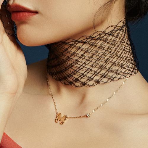 hefangjewelry/何方珠宝 田原系列 钢琴蝴蝶锁骨链 925纯银女简约锁骨