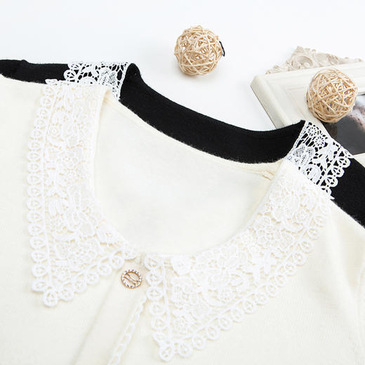 上海旗袍厂PY-92021 秋季新款镂空翻领复古宽松女上衣甜美减龄长袖百搭针织衫 商品图6