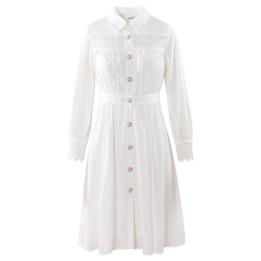 欧芮儿款新款七分袖刺绣蕾丝连衣裙女中长款衬衫白色A字裙 商品图4